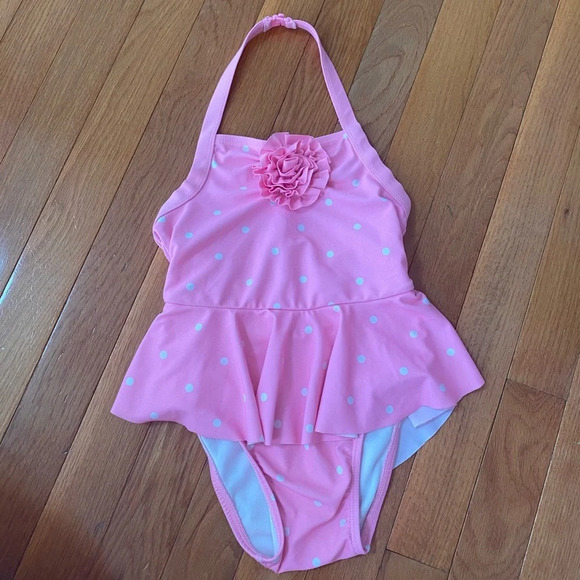 Girls Old Navy Pink Polka Dot Halter Swimsuit - Picture 1 of 4